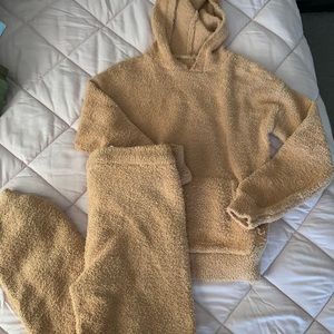 Forever 21 Kids 13/14 Light Brown Cozy Hoodie & Pant Set